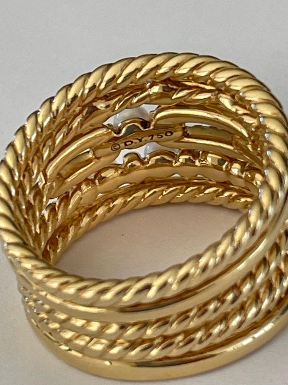 David Yurman 18k Petite Perle Pearl & Diamond Five Row Stax Ring - Picture 7 of 11